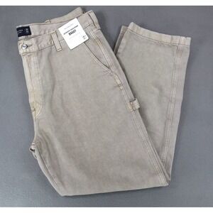 Abercrombie & Fitch Men's Baggy Worker Jean Beige Rigid Denim Sz 38x32 Carpenter